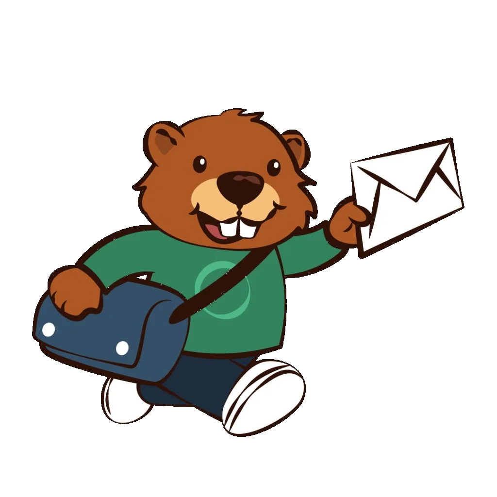 Castor mascot with envelope, ready to connect