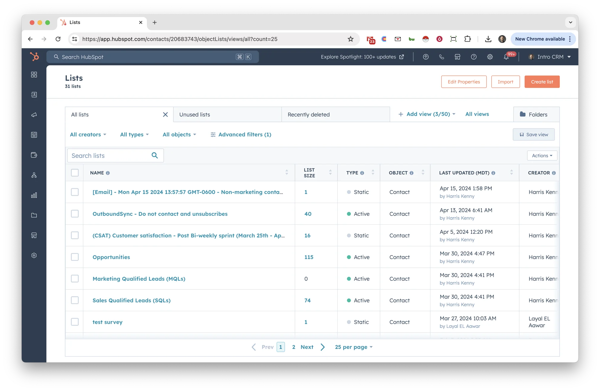 Block list management in HubSpot